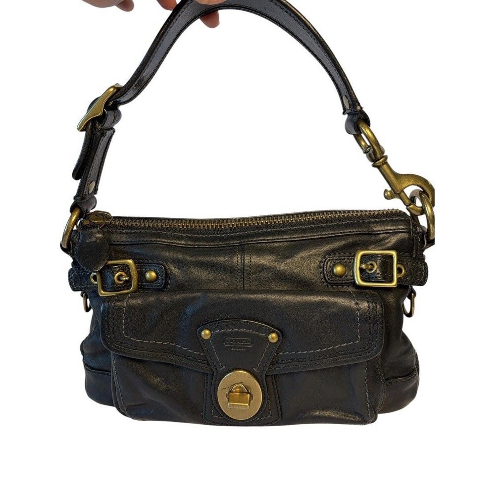 Vintage Coach Legacy 65th Anniversary Black Leather Shoulder Bag With Turnlock